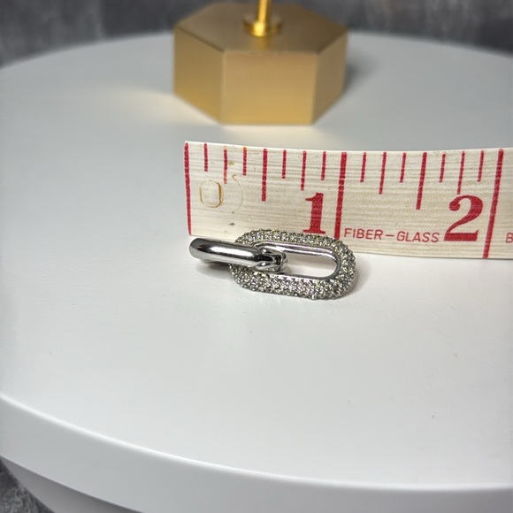 Double Hoop CZ Drop Silver Tone Earrings - Picture 5 of 5